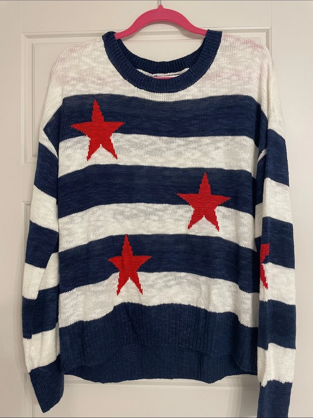 Freshman Navy & White Striped Crewneck Sweater with Red Stars